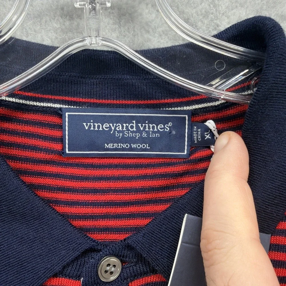 Vineyard Vines‎ Polo Shirt Mens XL Red Navy Stripe OTG On The Go Merino Wool NEW - Picture 3 of 7